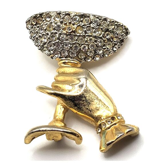 Hand Holding Goblet Glass 2in Brooch Pin - Picture 1 of 5